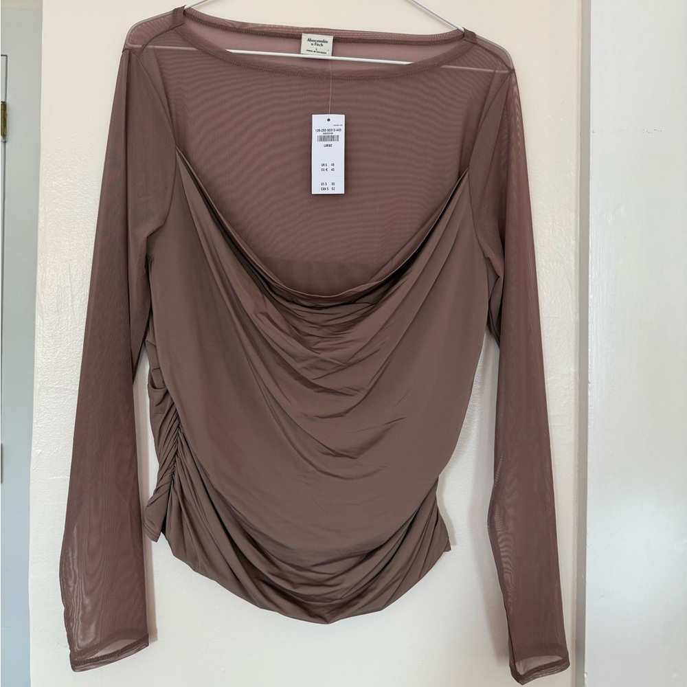 Abercrombie & Fitch Brown Ruched Blouse with Draped Neckline